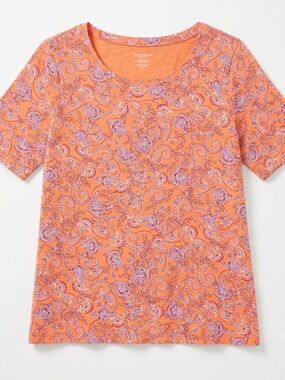 J. Jill Petite XL Top Women’s Orange Paisley Print Short Sleeve Tee Shirt Cotton
